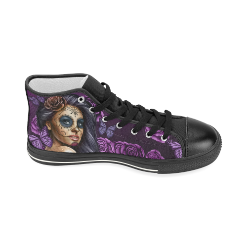 Calavera Violet Black Women's Classic High Top Canvas Shoes (Model 017)