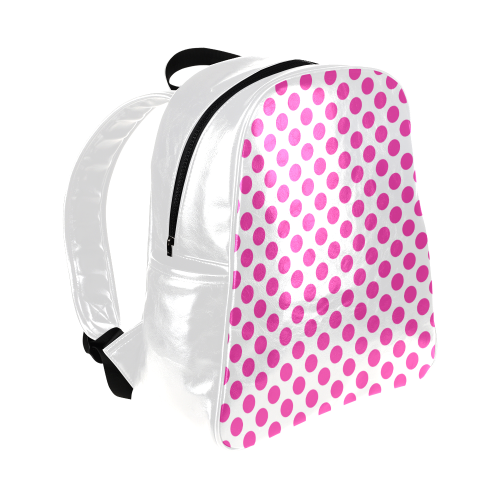 Pink Polka Dots on White Multi-Pockets Backpack (Model 1636)