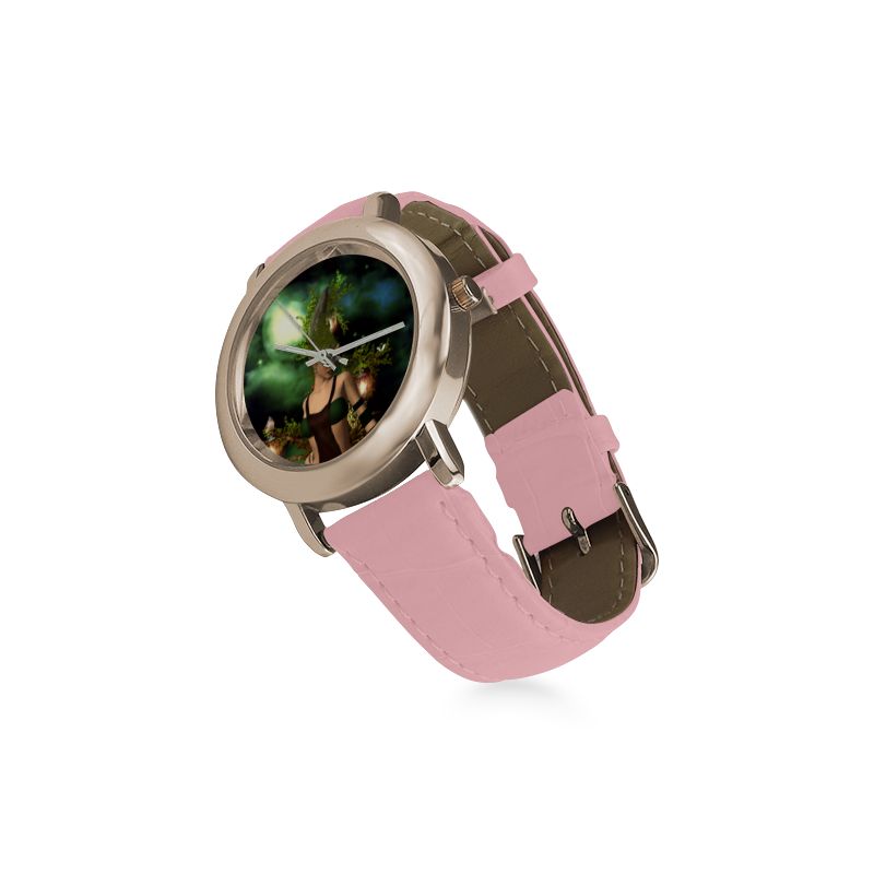 Beautiful fairy in the night Women's Rose Gold Leather Strap Watch(Model 201)