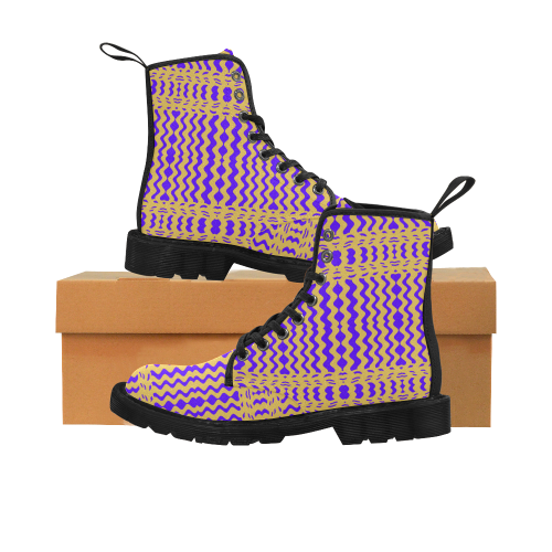 Purple Yellow Modern  Waves Lines Martin Boots for Men (Black) (Model 1203H)