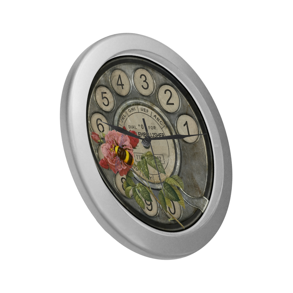 The Bee and the Rose Silver Color Wall Clock