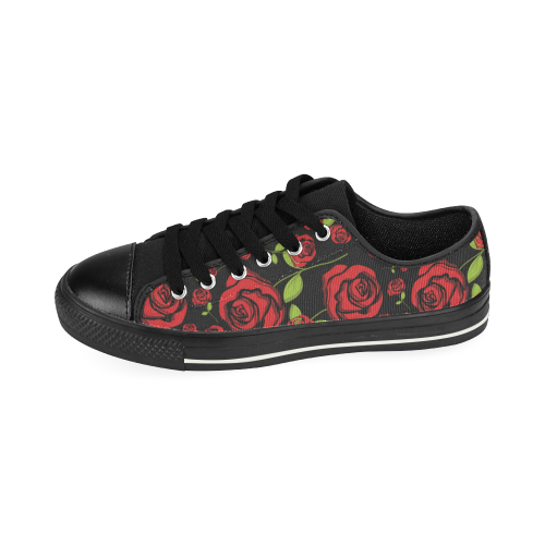 Red Roses on Black Men's Classic Canvas Shoes (Model 018)