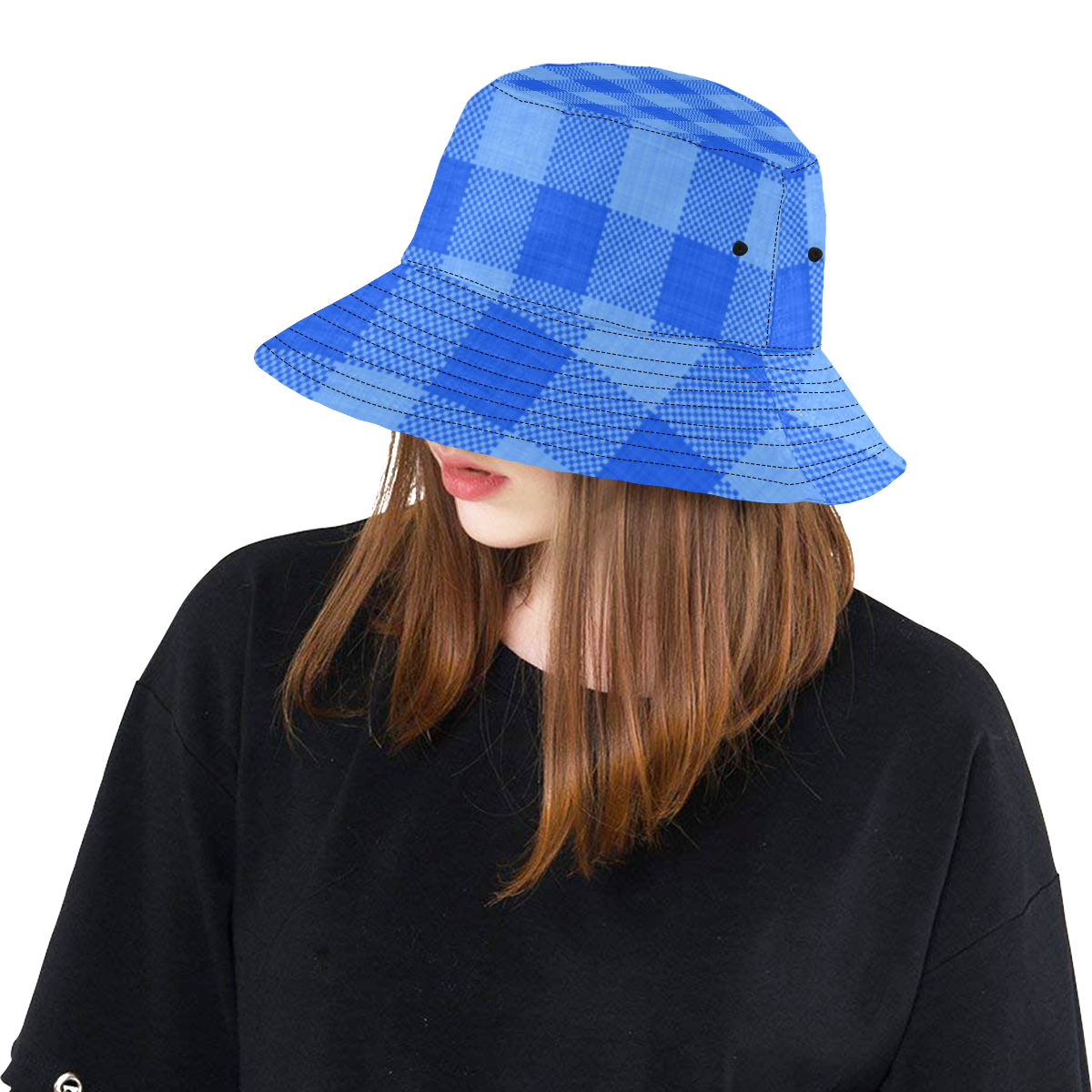Soft Blue Plaid All Over Print Bucket Hat