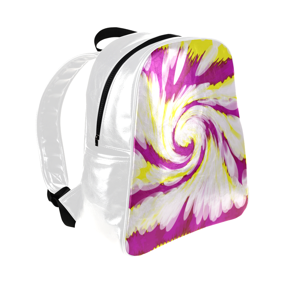 Pink Yellow Tie Dye Swirl Abstract Multi-Pockets Backpack (Model 1636)