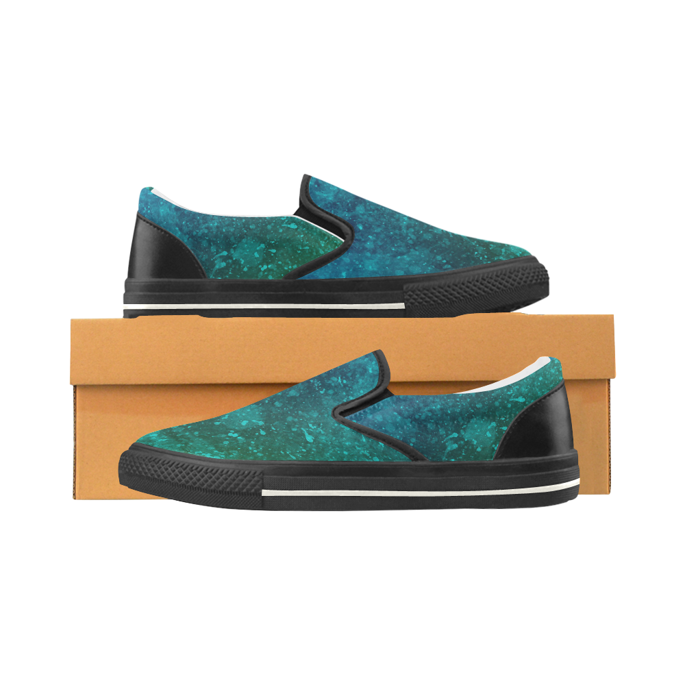 Blue and Green Abstract Women's Slip-on Canvas Shoes/Large Size (Model 019)