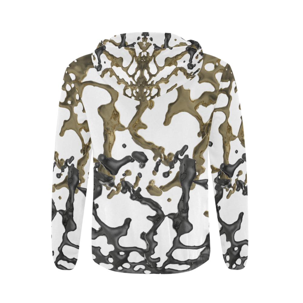 Liquid Camouflage (White/Olive Gold/Black) All Over Print Full Zip Hoodie for Men (Model H14)