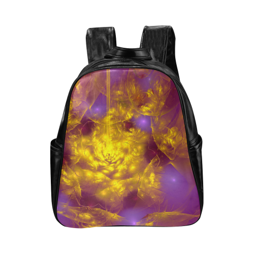 Yellow and Purple Abstract Multi-Pockets Backpack (Model 1636)