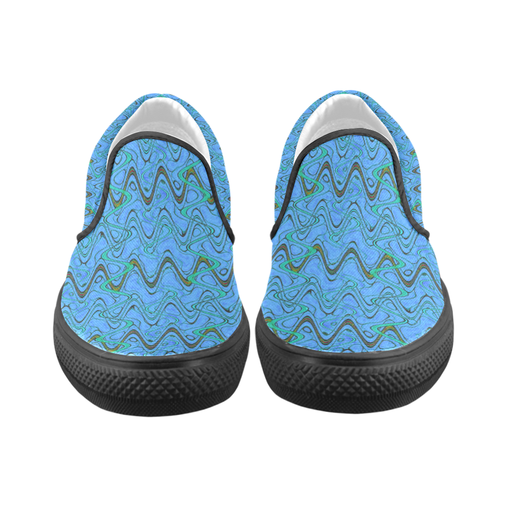 Blue Green and Black Waves pattern design Women's Unusual Slip-on Canvas Shoes (Model 019)