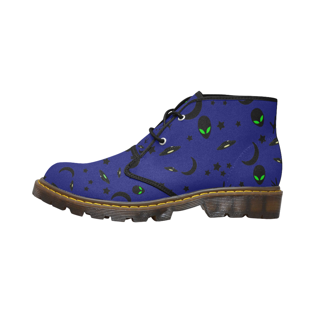 Alien Flying Saucers Stars Pattern Women's Canvas Chukka Boots/Large Size (Model 2402-1)