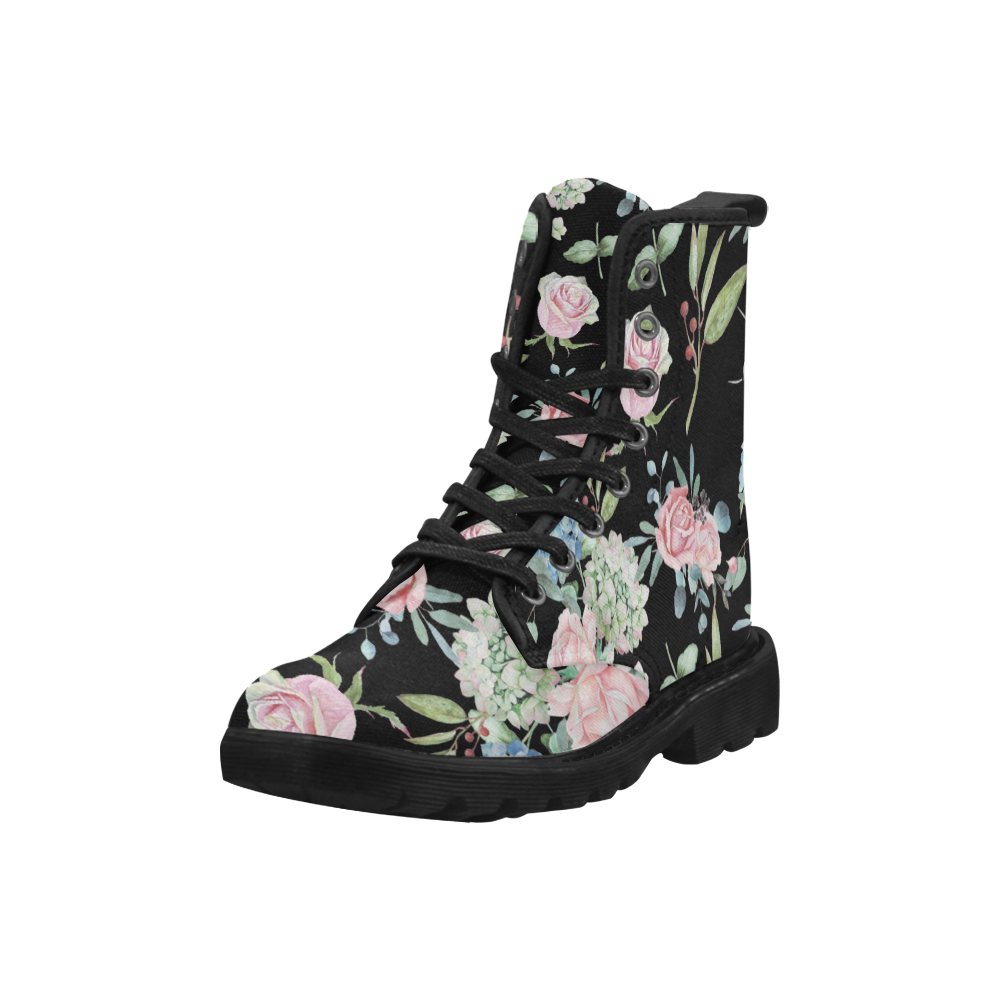 Floral Watercolor Martin Boots for Women (Black) (Model 1203H)