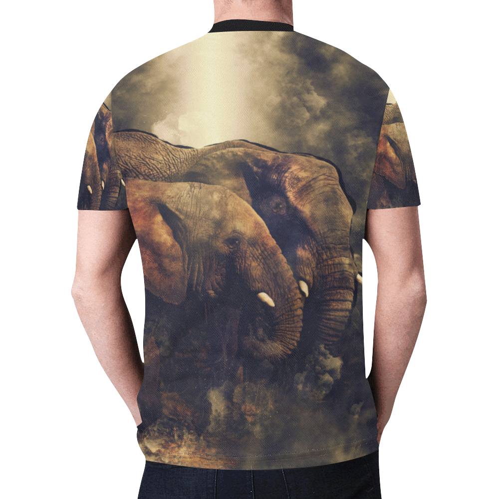 Pair of African Elephants in Cosmic Mystery Shroud New All Over Print T-shirt for Men (Model T45)