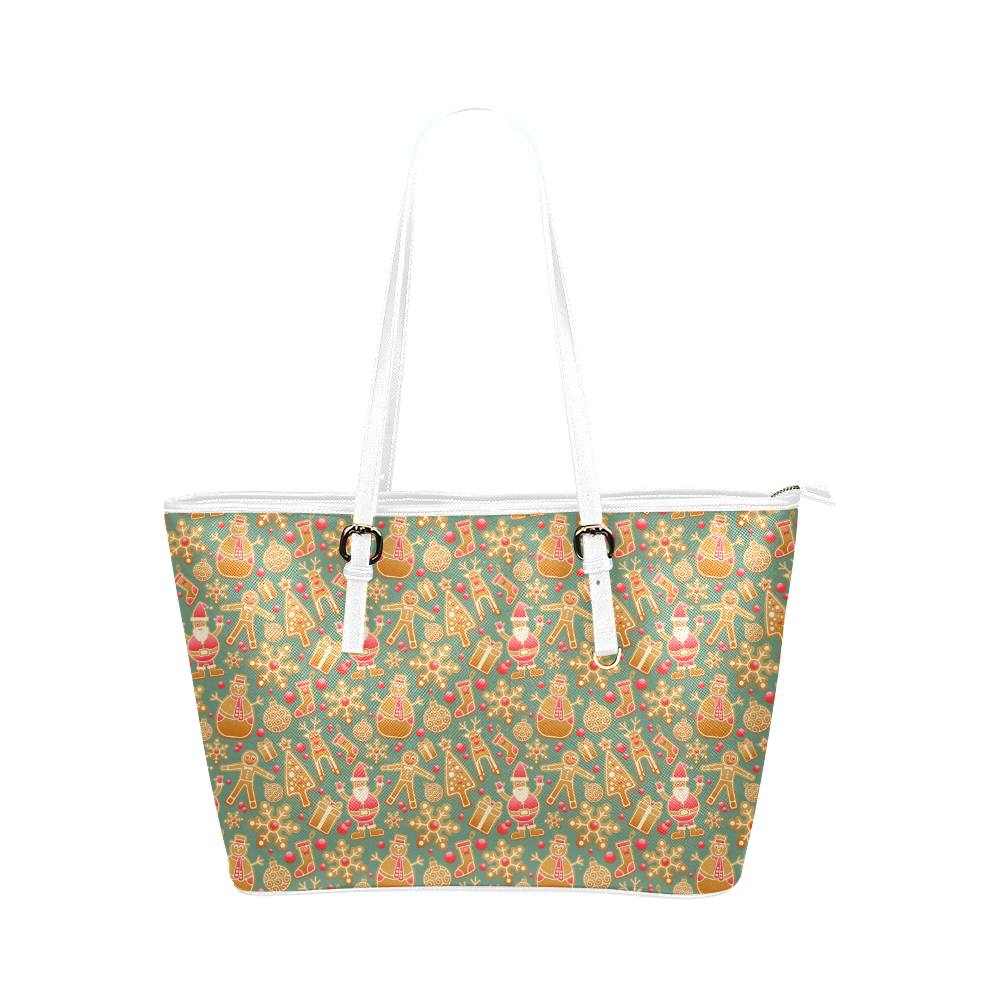 Christmas Gingerbread Icons Pattern Leather Tote Bag/Small (Model 1651)