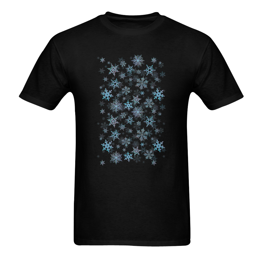 Snowflakes, Blue snow, Christmas Men's T-Shirt in USA Size (Two Sides Printing)