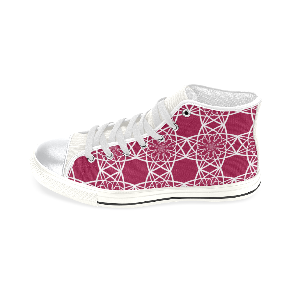 Dark Pink Flowers High Top Canvas Shoes for Kid (Model 017)