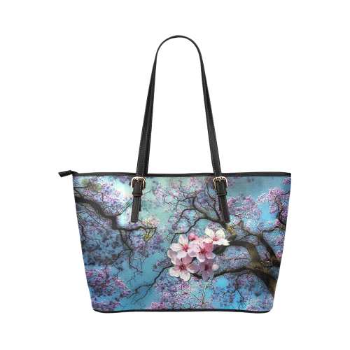 Cherry blossomL Leather Tote Bag/Small (Model 1651)