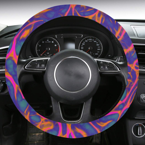 Fractal Batik ART - Hippie Orange Branches Steering Wheel Cover with Anti-Slip Insert