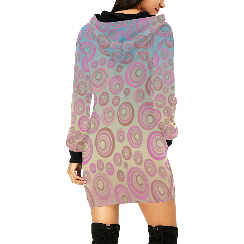 Retro Psychedelic Pink and Blue All Over Print Hoodie Mini Dress (Model H27)