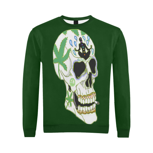 Enlightenment Sugar Skull Dark Green All Over Print Crewneck Sweatshirt for Men (Model H18)