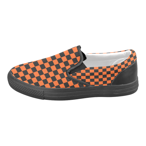 Checkerboard Black and Orange Men's Slip-on Canvas Shoes (Model 019)