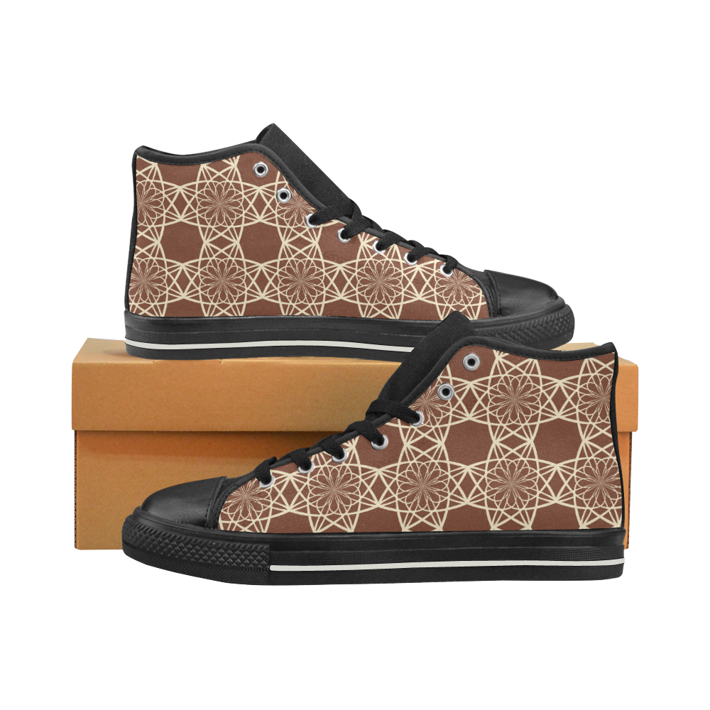 Brown and Beige Flowers Pattern High Top Canvas Shoes for Kid (Model 017)