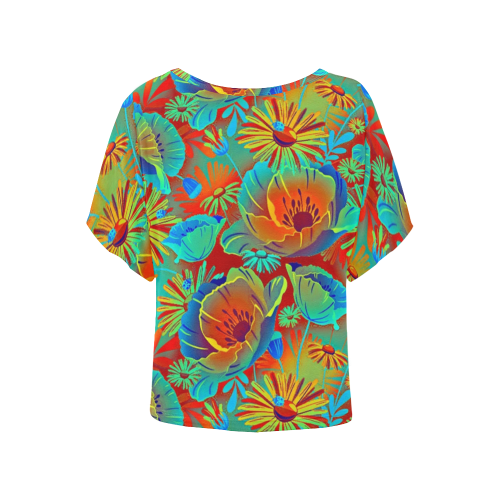 bright tropical floral Women's Batwing-Sleeved Blouse T shirt (Model T44)