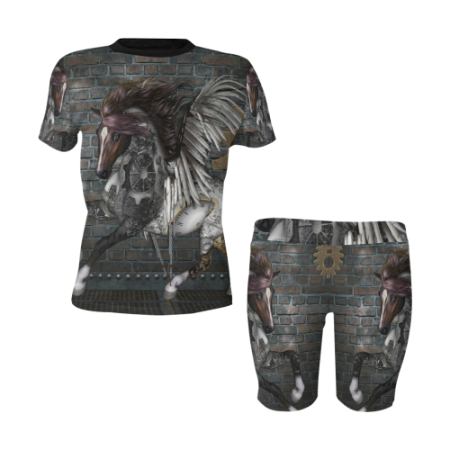 Steampunk, awesome steampunk horse with wings Women's Short Yoga Set