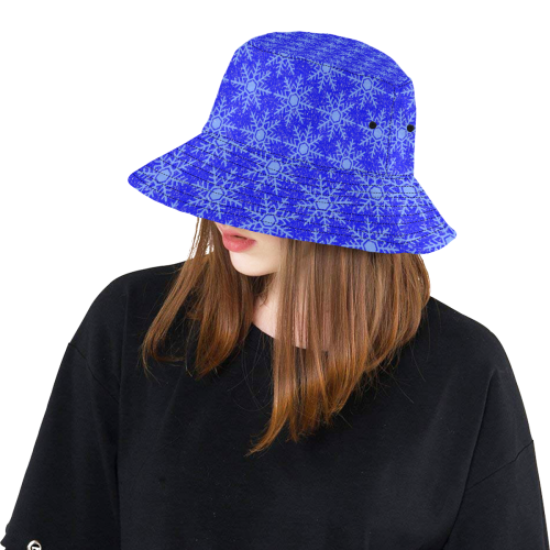 Blue Snowflakes All Over Print Bucket Hat