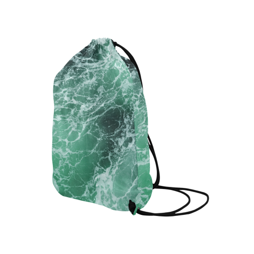 Green Ocean Wave Medium Drawstring Bag Model 1604 (Twin Sides) 13.8"(W) * 18.1"(H)