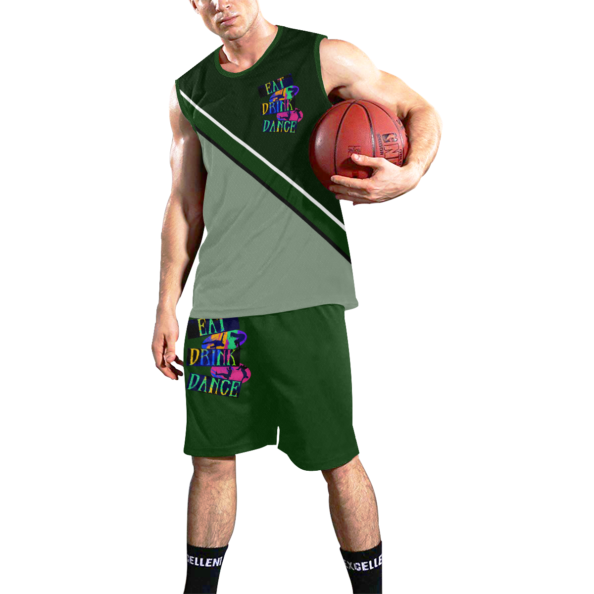 Break Dancing Colorful / Green All Over Print Basketball Uniform