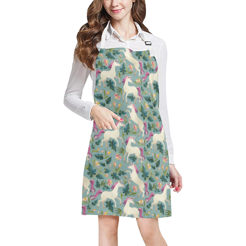 Floral Unicorn Pattern All Over Print Apron