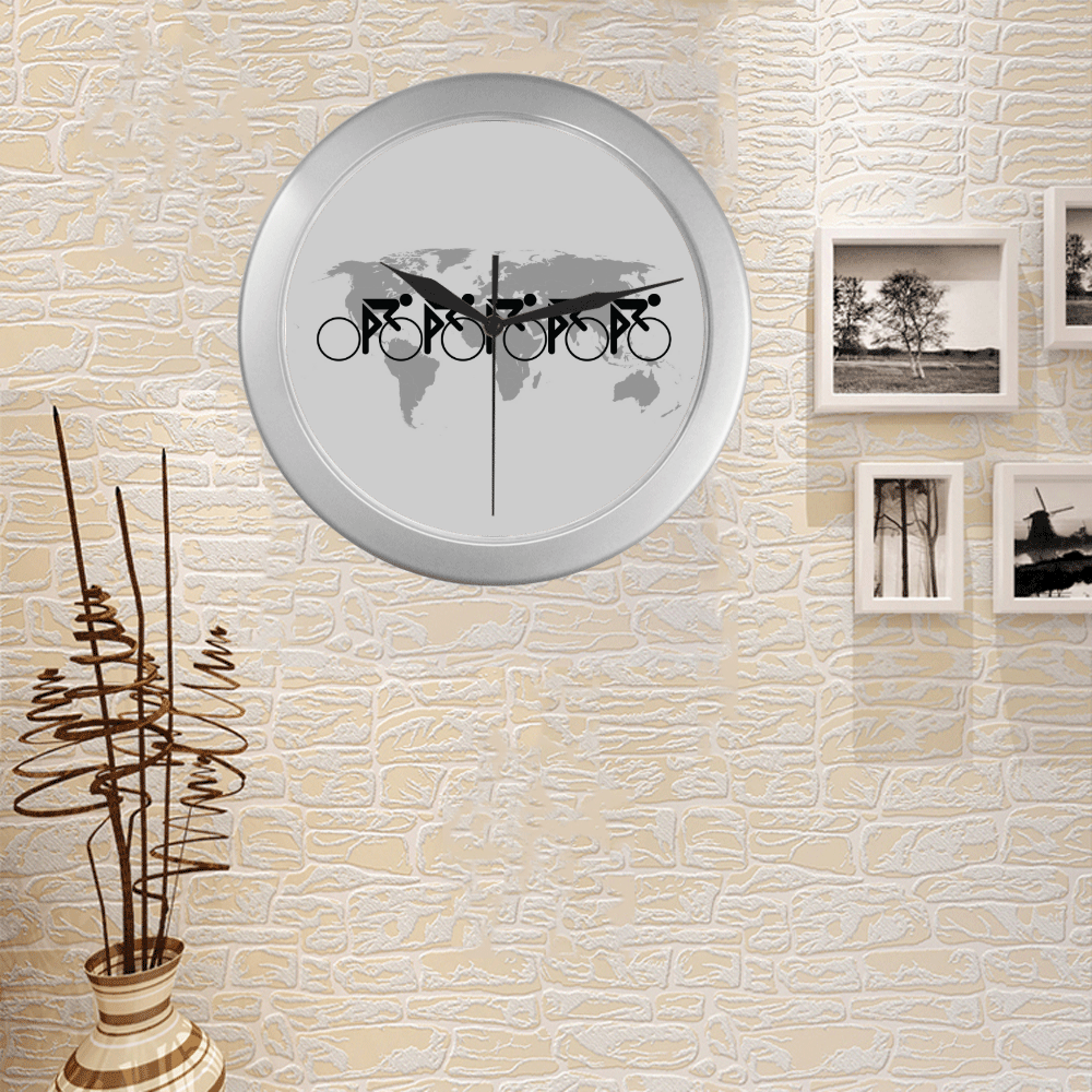 The Bicycle Race 3 Black Silver Color Wall Clock