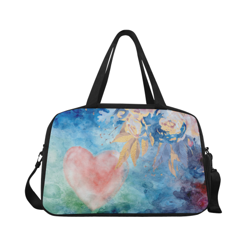 Heart and Flowers - Pink and Blue Fitness Handbag (Model 1671)