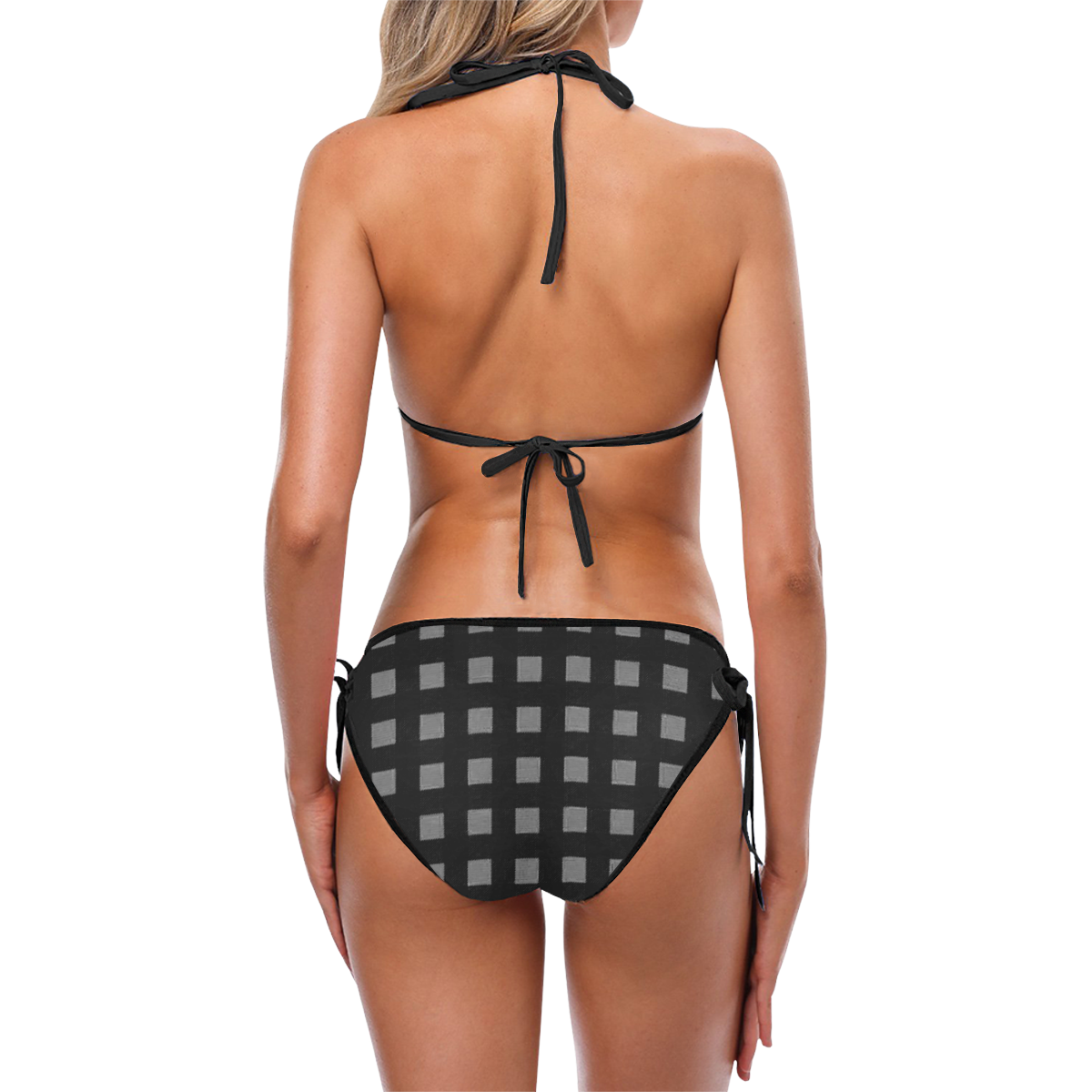 Black Gray Modern Checks Custom Bikini Swimsuit (Model S01)