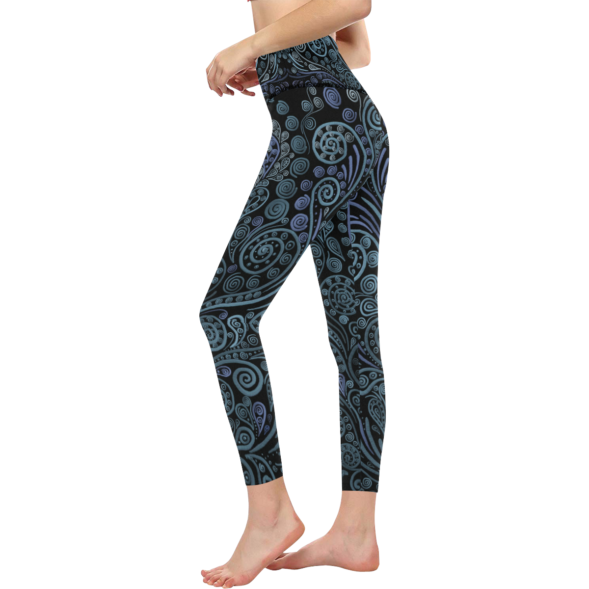 3D psychedelic ornaments, blue Women's All Over Print High-Waisted Leggings (Model L36)