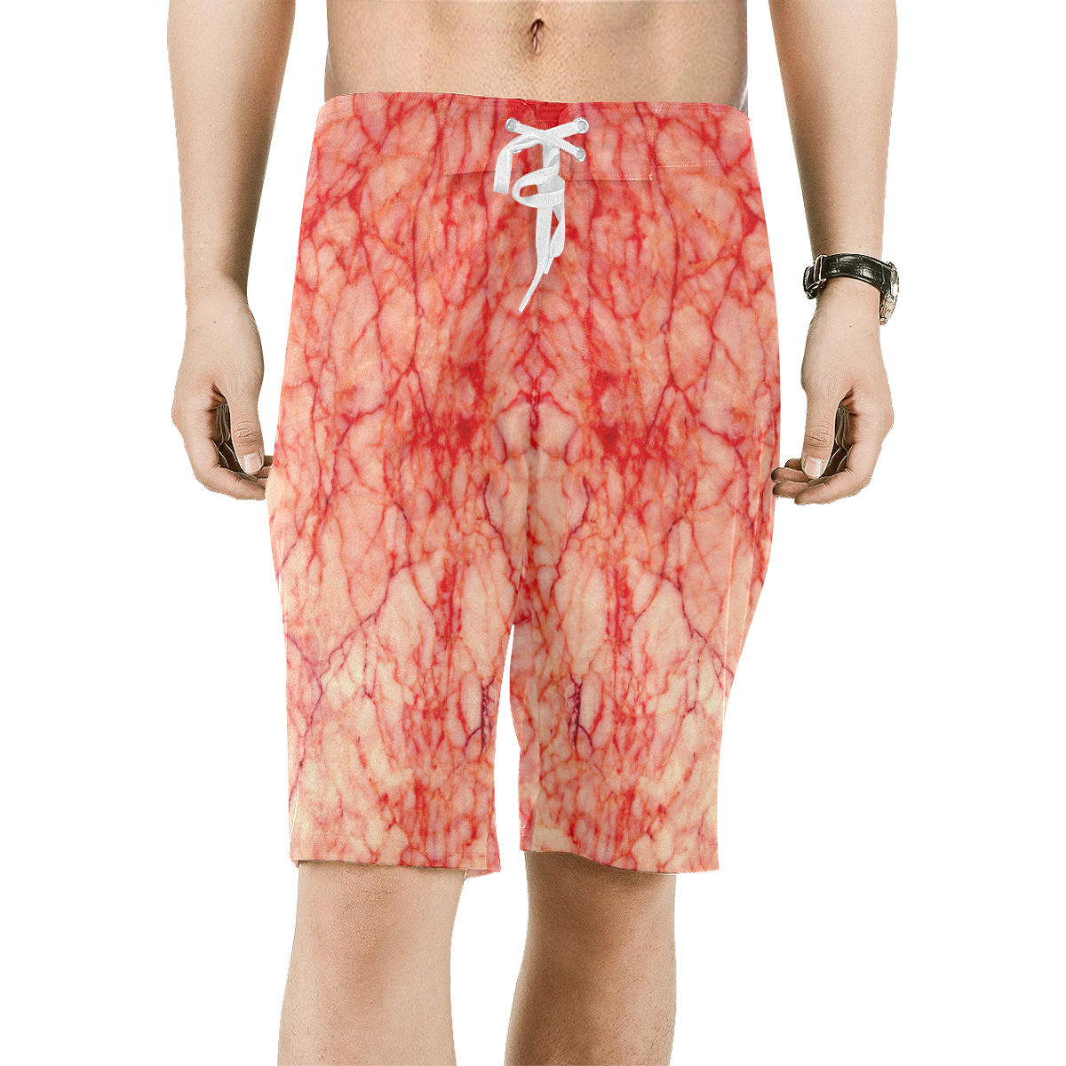 Red scratch pattern Men's All Over Print Board Shorts (Model L16)