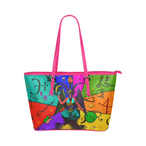 Awesome Baphomet Popart Leather Tote Bag/Large (Model 1651)