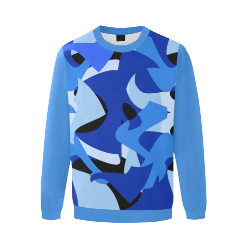 Camouflage Abstract Blue and Black (Vest Style) Blue Men's Oversized Fleece Crew Sweatshirt (Model H18)