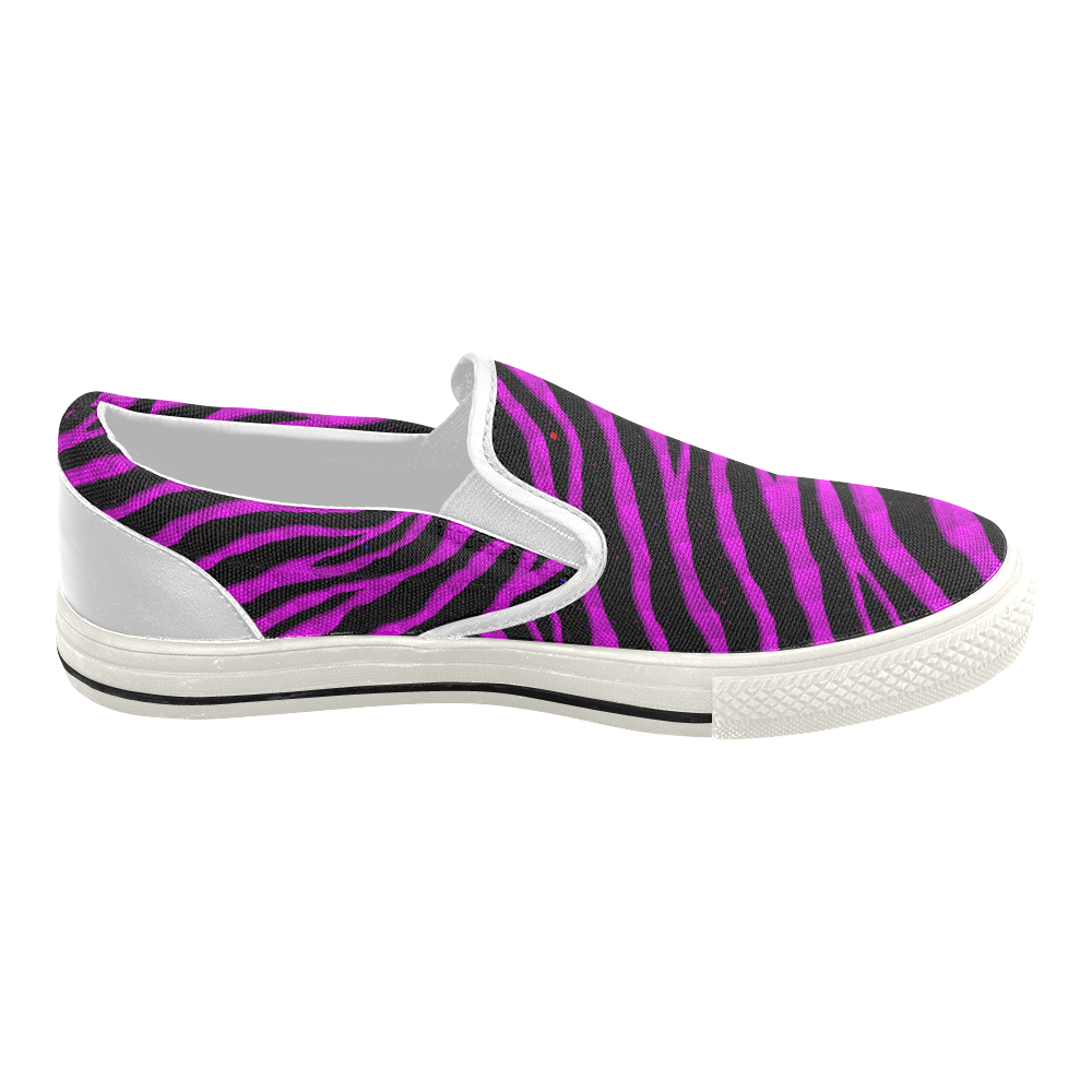Ripped SpaceTime Stripes - Pink Women's Slip-on Canvas Shoes (Model 019)