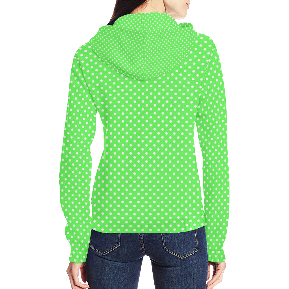 Eucalyptus green polka dots All Over Print Full Zip Hoodie for Women (Model H14)