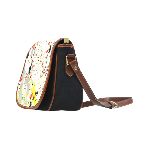 Yellow & Black Paint Splatter Saddle Bag/Small (Model 1649)(Flap Customization)