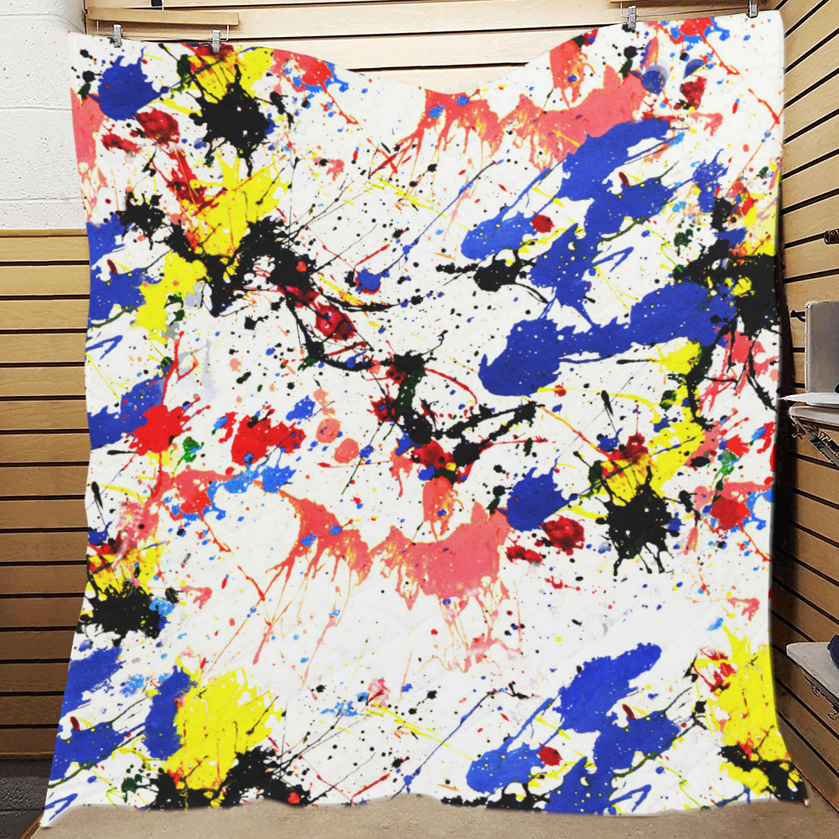 Blue and Red Paint Splatter Quilt 70"x80"