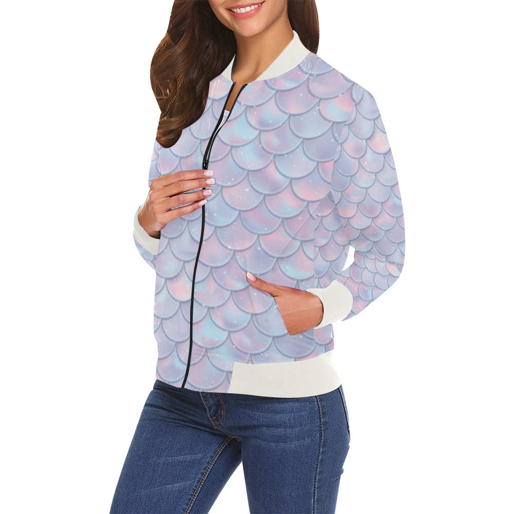 Mermaid Scales All Over Print Bomber Jacket for Women (Model H19)