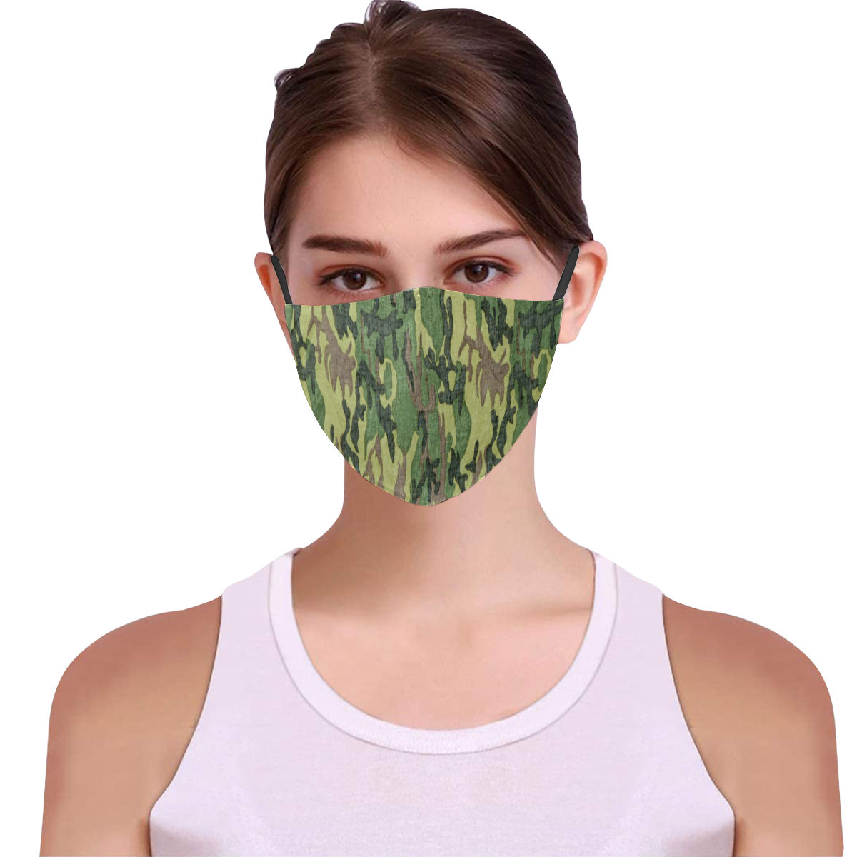 Military Camo Green Woodland Camouflage 3D Mouth Mask with Drawstring (Pack of 3) (Model M04)