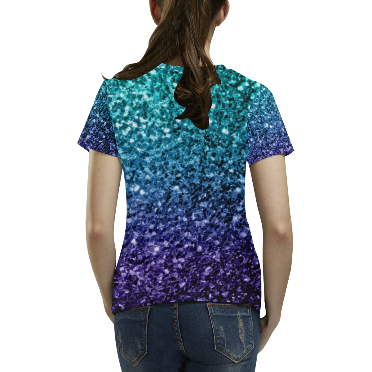 Beautiful Aqua blue Ombre glitter sparkles All Over Print T-Shirt for Women (USA Size) (Model T40)