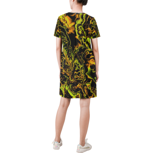power fractal F by JamColors Short-Sleeve Round Neck A-Line Dress (Model D47)