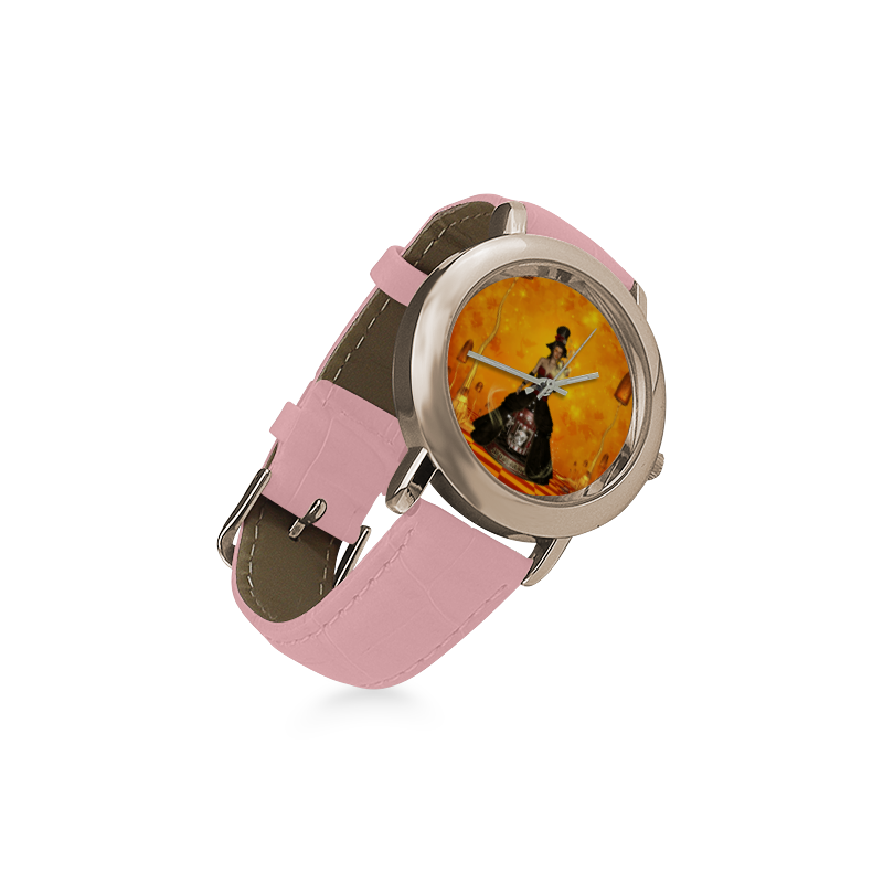 Fantasy women with carousel Women's Rose Gold Leather Strap Watch(Model 201)