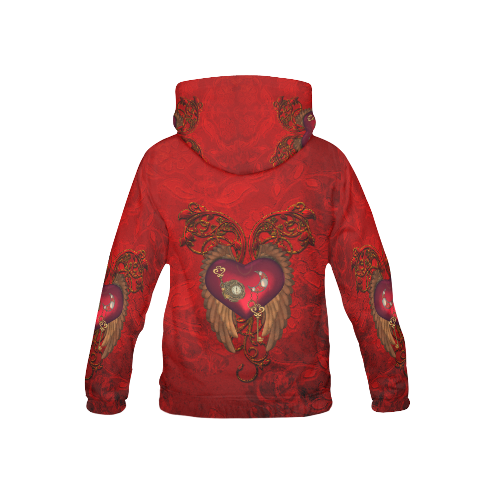 Beautiful heart, wings, clocks and gears All Over Print Hoodie for Kid (USA Size) (Model H13)