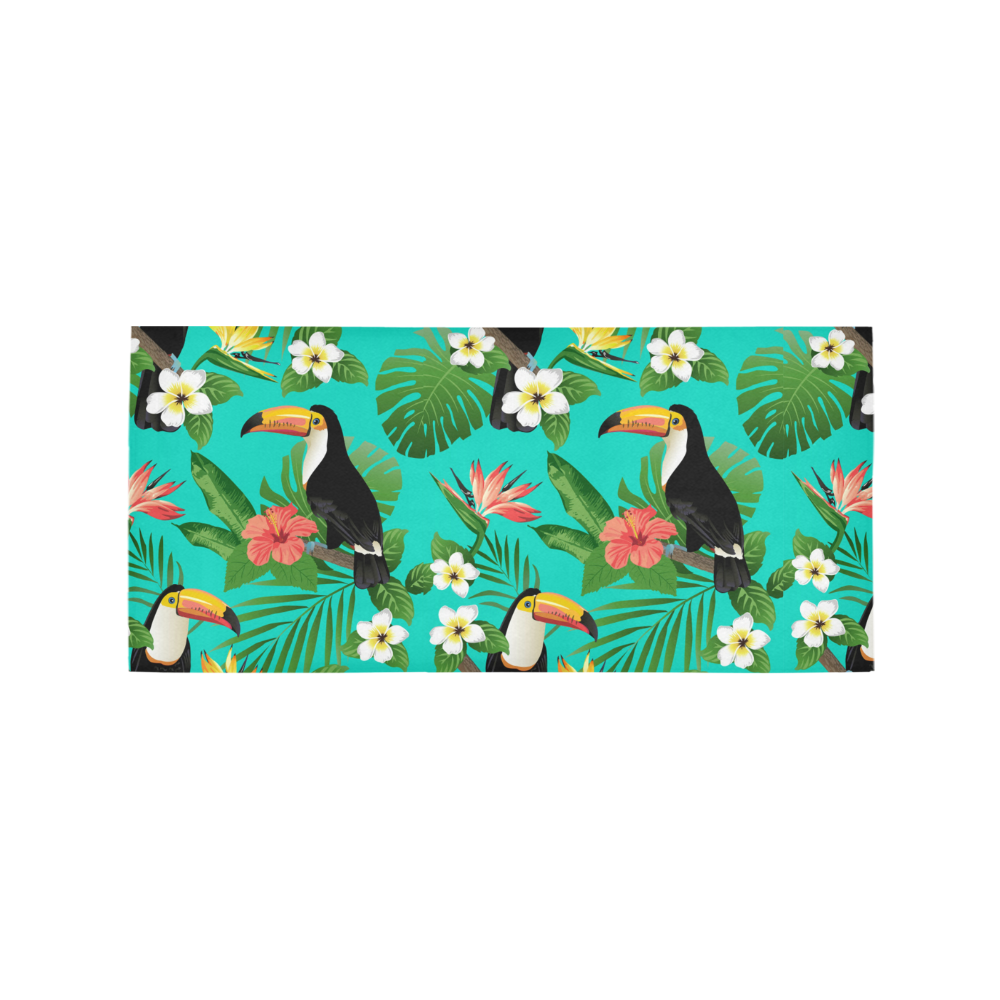 Toucan And Tropical Flowers Pattern Area Rug 7'x3'3''