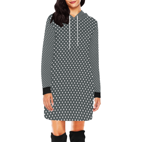 Silver polka dots All Over Print Hoodie Mini Dress (Model H27)