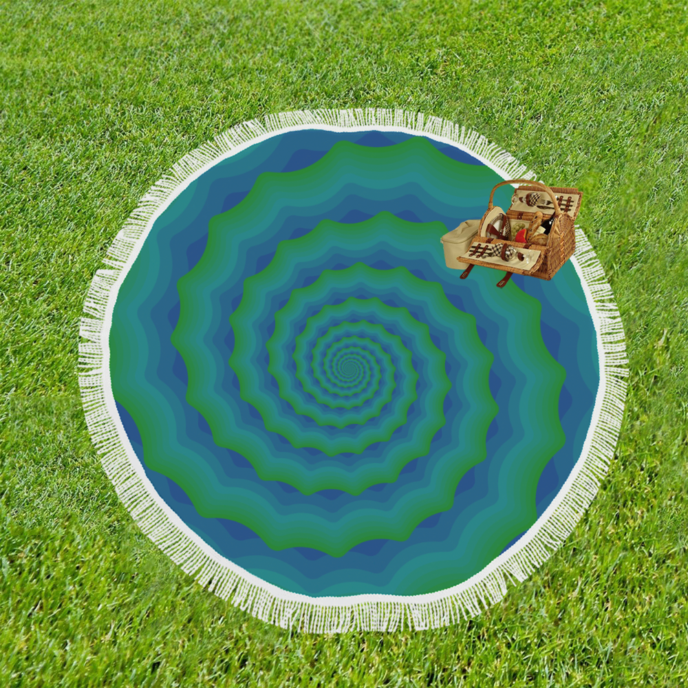 Green blue spiral shell Circular Beach Shawl 59"x 59"